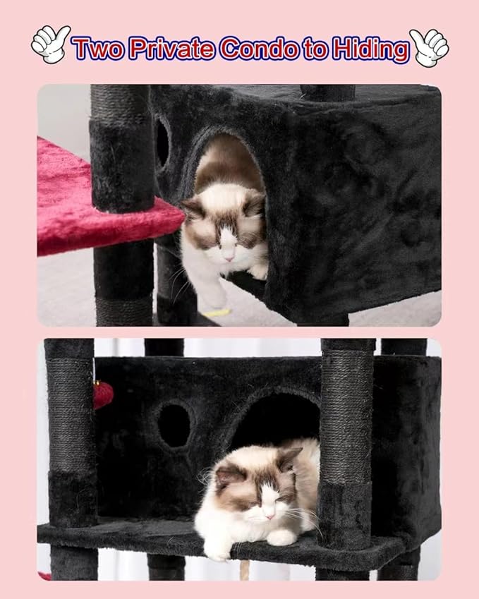 Gitelsnour Cat Tree for Indoor Cats Large Adult, 74" Cat Tower for with 3 Big Platforms, 2 Baskets, 2 Condos, Multi-Level Cat Scratching Posts, Black and Red GCT030BR