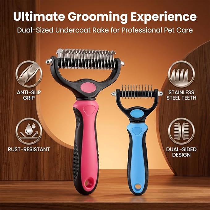 Deshedding Brush for Dogs and Cats: Undercoat Rake Pet Brush for Long Hair - Dematting Comb Removes Tangles Knots and Loose Fur, Grooming Tool for Thick Coats (blue, M+L)