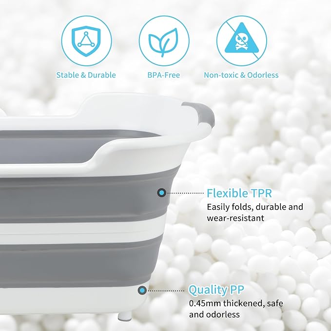 FHTONGE 7.13 Gal/27L Raised Collapsible Dog Bathtub with Drain Fur Catcher, Multifunctional Pet Washtub for Small to M Dog, Portable Puppy Tub Cat Shower Basin Laundry Basket Storage Organize Bucket
