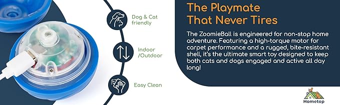 ZoomieBall Interactive Dog Ball Toy - Automatic Rolling & Bouncing, 3 Speed Modes, LED Lights, USB-C Rechargeable, Motion Activated Pet Toy (Blue)