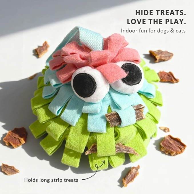 Squeaky Dog Snuffle Toy, Interactive Hide and Seek Food Puzzle for Boredom Relief, Slow Eating & Mental Enrichment, Monster Snuffle Ball for Small Dogs(Pink-Blue-Green)