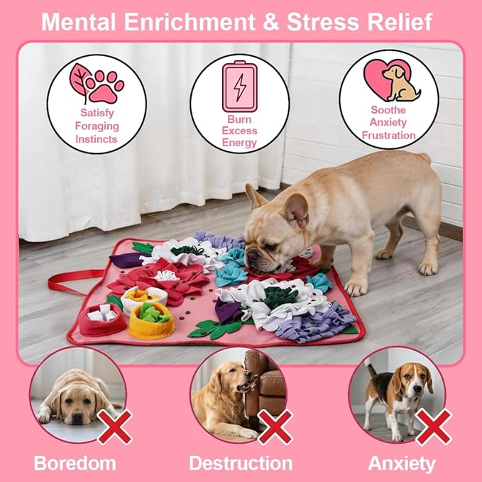 Vextronic Snuffle Mat for Dogs Large Breed Small Medium, 25''x25'' Sniff Mat for Dogs, Interactive Puzzle Foraging Mat, Dog Slow Feeder Mat, Encourages Natural Foraging Skills for Cats Rabbits Pink