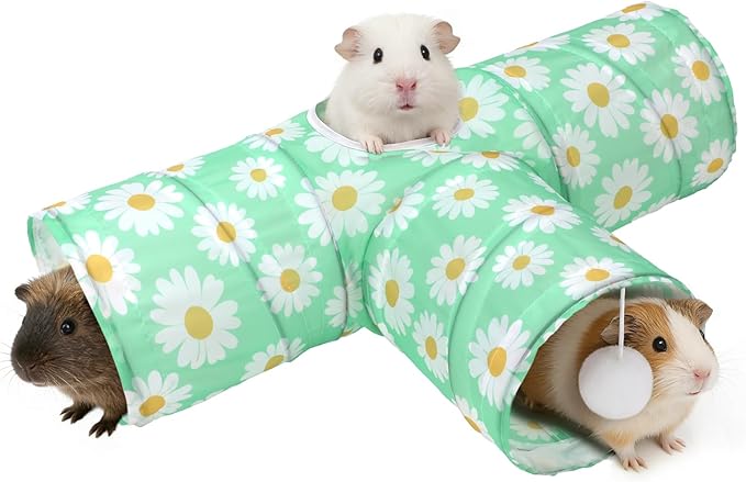 Rypet 3-Way Guinea Pig Tunnel, Collapsible Small Animal Enrichment Toy with Ball, Foldable Rabbit & Hamster Tunnel for Boredom Relief, Washable, Indoor/Outdoor Play