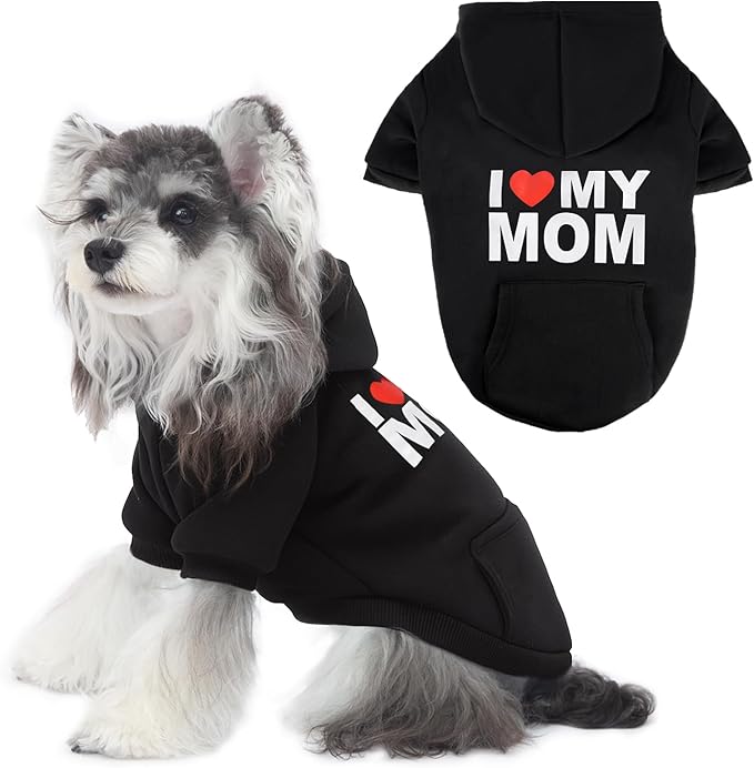 Dog Basic Hoodie Soft Dog Clothes Cold Weather Sweaters for Medium Large Dogs Cozy Fabric Warm Sweatshirt with Leash Hole for Boys (I Love My MOM, X-Small (2-5 lbs))