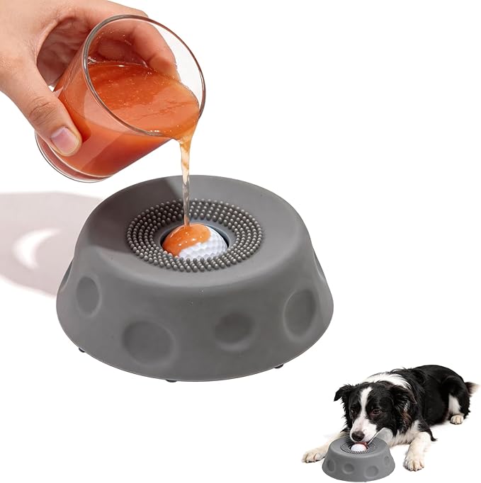 Dog Lick Bowl with Ball, Slow Feeder Lick Ball Bowl for Dogs, Dog Licking Bowl with Rolling Ball, Slow Feeder Ball Bowl to Slow Pet Eating, Rolling Ball Dog Bowl Give Pet More Time to Enjoy Eating