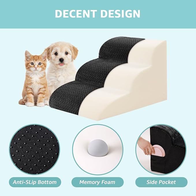 Oiilores Dog Stairs for Medium Dogs 22" H, 5-Step Dog Steps Ramp for High Beds and Couch with Anti-Slip Washable Cover and Durable High Density Foam, Black