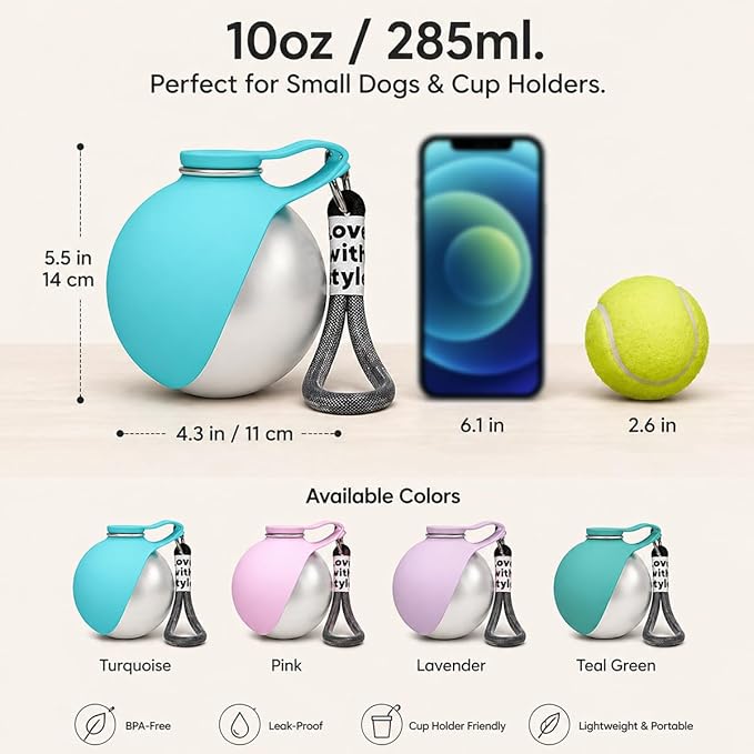 2 in 1 Portable Tumbler for Dogs – 10oz Stainless Steel Pet Water Bottle with Silicone Foldable Bowl, Portable Dog Water Bottle for Walks, for Walking, Hiking & Travel, One-Hand Operation (Pink-1)