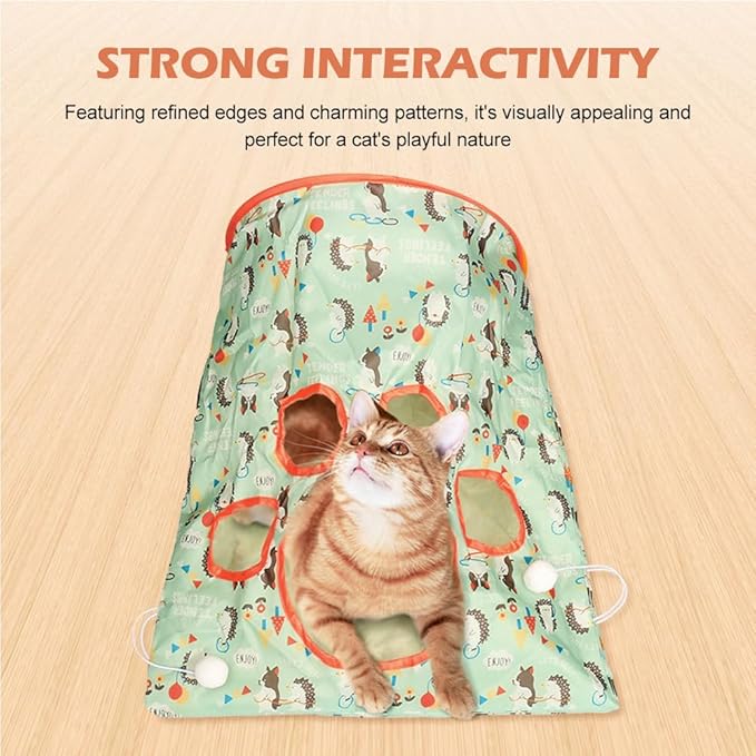 Cat Tunnel Bag for Indoor Cats, Crinkle Bag Toy Cat & Hamsters Play Tunnel Toy, Pet Collapsible Tunnels with 1 Little Mouse & Toy Ball Cats Drill Sleeping Bags (Green)