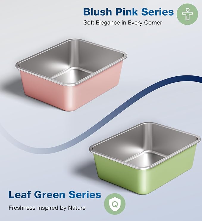 Qiuma Stainless Steel Litter Box, Large Metal Cat Litter Box with High Sided for Big and Small Cats, Non-Stick, Easy to Clean, Odor-Free, 23.4" L×15.6" W×5.9" H, Leaf Green