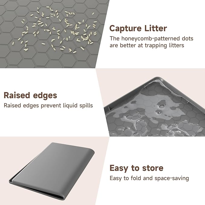 Cat Litter Mat, 34" X 22" Large Silicone Mat Kitty Litter Trapping Mat, Waterproof Silicone Pad, Soft on Kitty Paws, Urine-Proof, Easy to Clean, Non-Slip Floor Protector for Floor