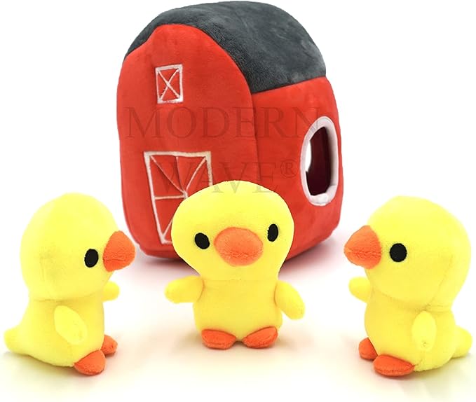 MODERN WAVE - Interactive Squeaky Plush Hide and Seek Squirrel Type Puzzle Toy for Dogs, Medium/Large Size (Farm and Ducks)