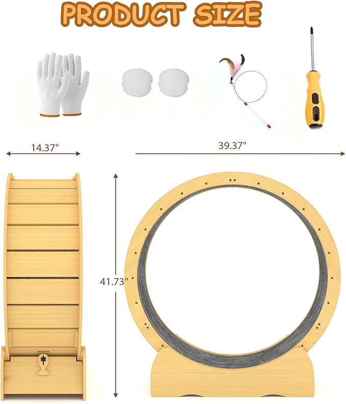 Upgraded Cat Exercise Wheel for Indoor Cats with Silent, Oversized Cat Running Wheel with Carpeted Runway for Fitness Activity Center Running (Oak)