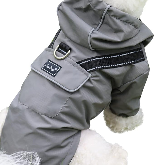 JoyDaog Premium Dog Raincoat with Hood for Medium Dogs,Outdoor Sports Waterproof Dog Rain Jacket,Puppy Raincoat with Pockets,Grey M