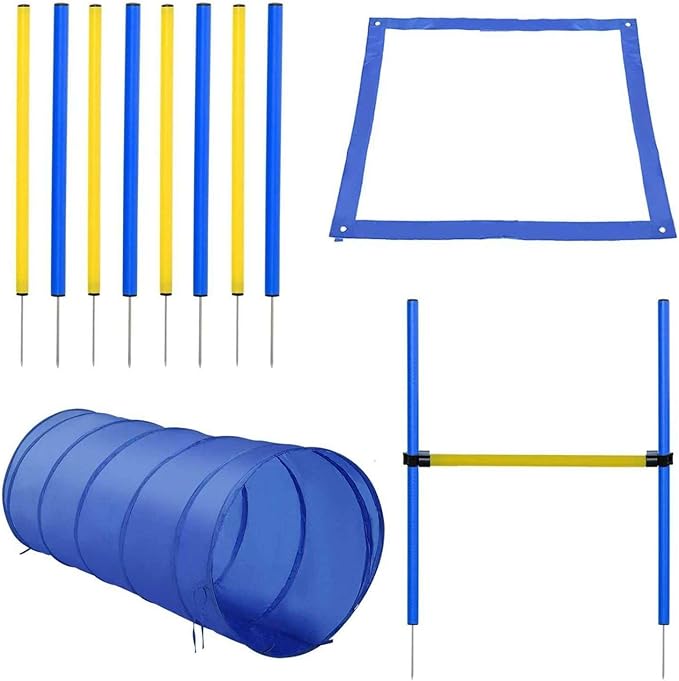 Dog Agility Training Kit with Obstacles, Tunnel, Dog House and Crate, White