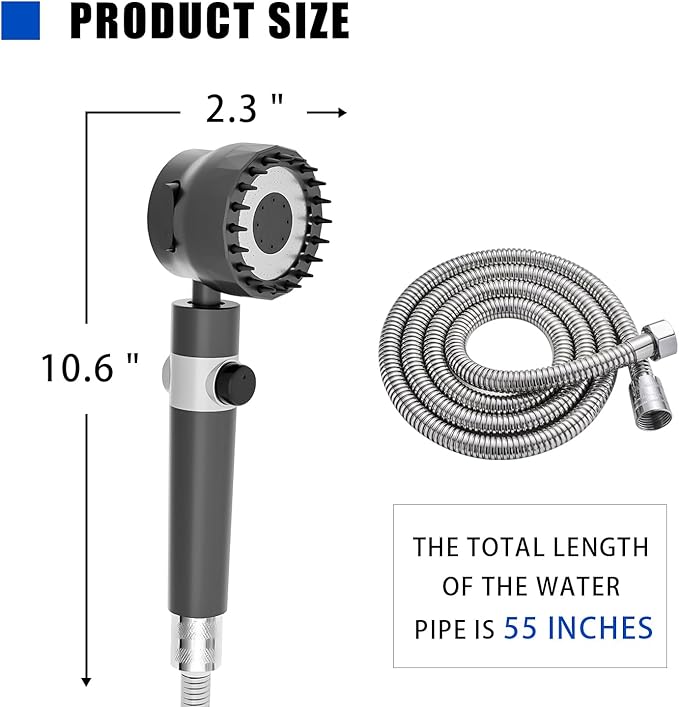 Handheld high-pressure shower head, with hose combination set, filter and various spray modes, Adjustable bracket,one-key switch, clean tiles, bathtubs and pets