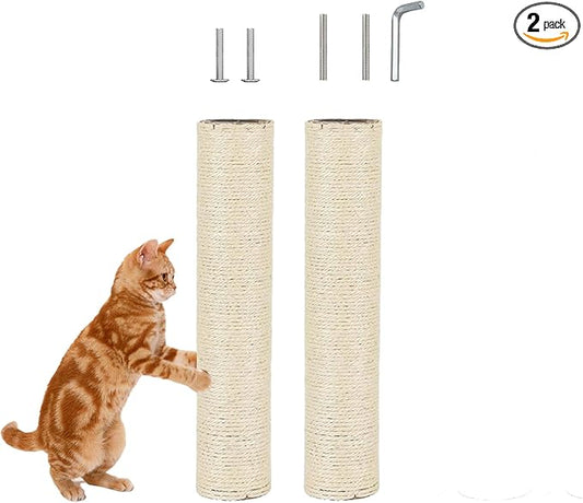 2 Pcs Cat Scratching Post Replacement for Indoor 15.7 x 3.1 Inches Cats Tree Replacement Parts Natural Sisal Cat Scratch Posts Refill Pole Part with M8 Screws Spare Cat Furniture Accessories