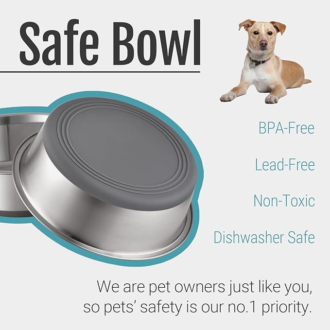 PEGGY11 Nonslip Stainless Steel Dog Bowls, 7.6 US Cup, 2 Count