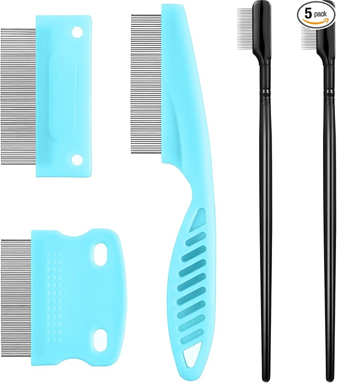 5 Pieces Dog Eye Combs Tear Stain Remover Combs Pet Grooming Comb for Small Dogs Gently Removing Eye Mucus and Crust (Light Blue, Black)