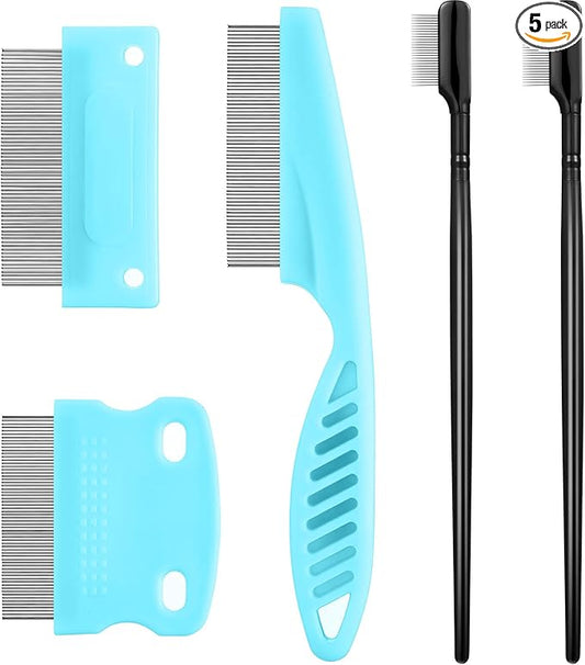 5 Pieces Dog Eye Combs Tear Stain Remover Combs Pet Grooming Comb for Small Dogs Gently Removing Eye Mucus and Crust (Light Blue, Black)