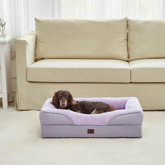 EHEYCIGA Orthopedic Dog Bed for Large Sized Dog, 41x27 Inch Large Memory Foam Dog Couch Bed with Sides, Waterproof Liner & Washable Removable Cover, Bolster Pet Sofa, Purple