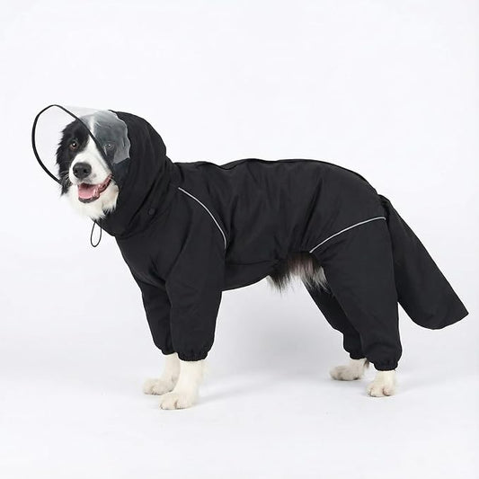 Dog Raincoat for Medium Large Dogs,rain Jacket Coat, Full Leg Coverage Waterproof Rain Suit with Detachable Hood & Tail, Reflective Strips，Labrador Retriever (Black for Gril, Medium)
