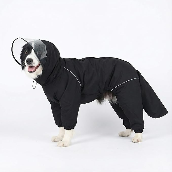 Dog Raincoat for Medium Large Dogs,rain Jacket Coat, Full Leg Coverage Waterproof Rain Suit with Detachable Hood & Tail, Reflective Strips，Labrador Retriever (Black for Boy, Medium)