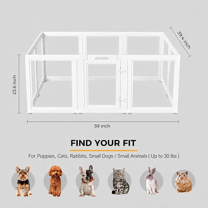 EVERFRONT Clear Acrylic Dog Playpen - Clear Dog Play Pen - Easy Assemble Acrylic Dog Playpen - Puppy Playpen, Cat Playpen, Small Animal Playpen, Dog Play Pen Indoors
