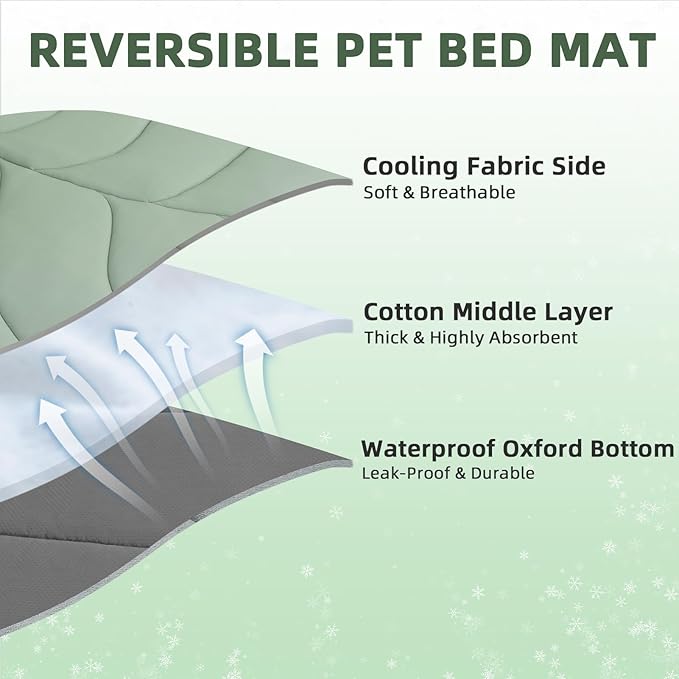PUPTECK Dog Cooling Mat, 37”x33” Reversible Pet Self-Cooling Bed for Dogs, Thick & Soft Pet Cool Blanket Crate Kennel Pad, for Summer Indoor Outdoor, Green M