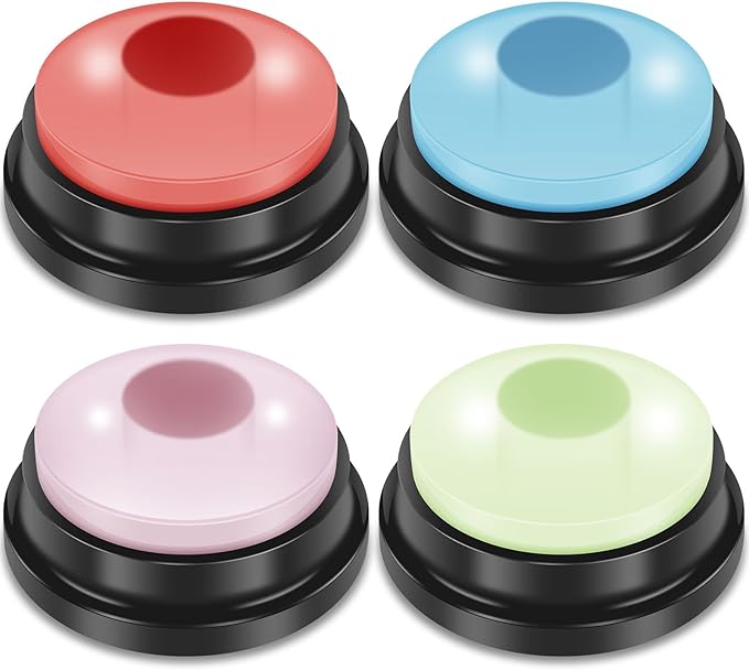 4Pcs Dog Button with Light 4 Color Dog Talking Button Recordable Pet Training Buzzer Portable Communication Buttons Battery Powered Pet Training Fun Voice Recording Buttons for Dogs Speech