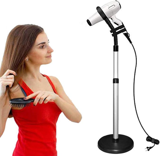 Hair Dryer Stand, 360 Degree Rotating Lazy Hair Dryer Stand Hand Free With Heavy Base, Hands-Free Blow Dryer Holder Countertop, Adjustable Height Countertop Stand