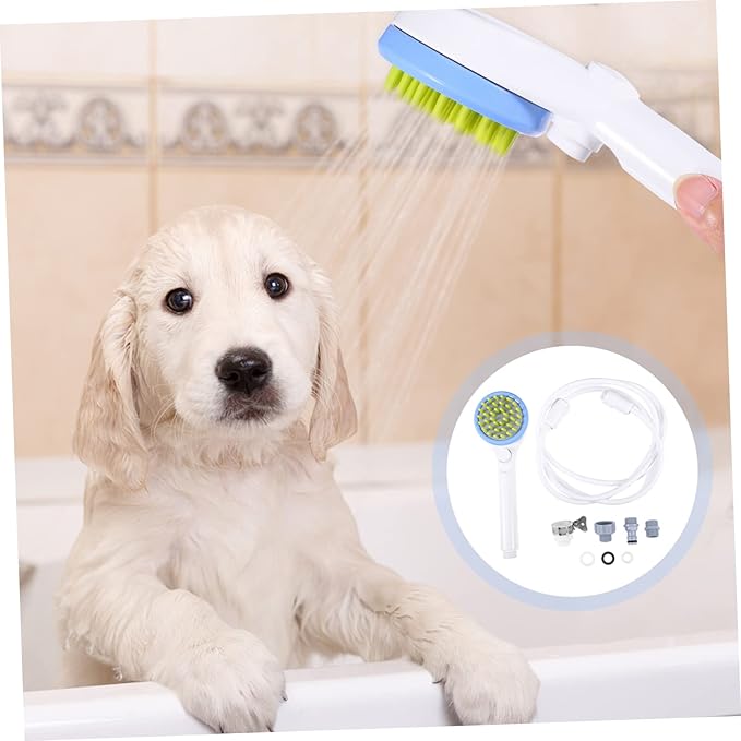 Pet Shower Sprayer with Massaging Brush and Hose Handheld Dog Shower Head for Bathing Puppies and Cats Multi Functional Grooming Tool for Long Hair Pets Water Saving Portable