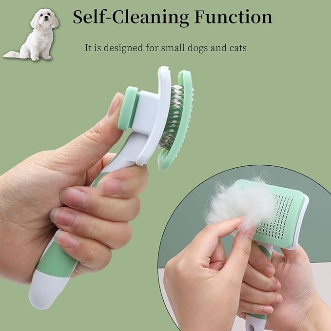 Self Cleaning Slicker Dog Brush for Small Long-Haired Breeds, One-Click Hair Removal, Puppy Essentials, Fit Yorkie, Shih Tzu, Maltese, Maltipoo, Pomeranian, Pet Grooming Tool (Green)