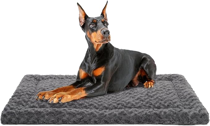 Washable Dog Bed Reversible Dog Beds for Crate Soft Fluffy Kennel Pad Anti-Slip Pet Sleeping Mat for Large Jumbo Medium Small Dogs (Grey, 48.00" x 30.00" x 1.50")