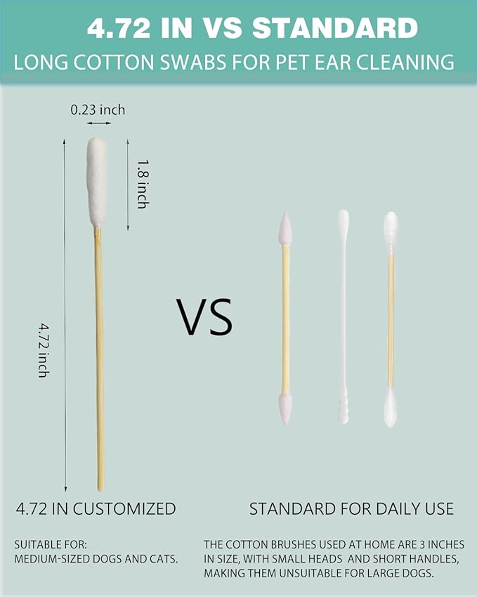Dog Ear Cleaning Swabs 800 Count – 4.72 Inch Long Cotton Tipped Applicators for Small Medium Dogs & Cats, Bamboo Lint-Free Ear Wax Removal & Grooming Kit, 16 Resealable Packs
