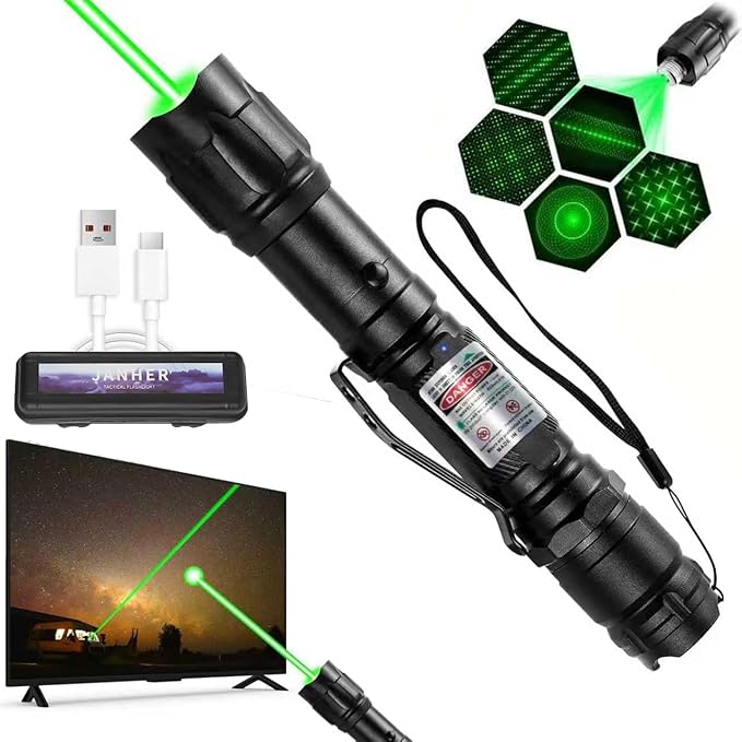 Long Range Green Laser Pointer, Laser Pointer High Power, Green Lazer Pointer Rechargeable for Hiking, Cat Laser Toy USB Charge
