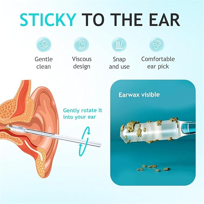 48Pcs Sticky Ear Cleaning Stick for Adults Large, Reusable Sticky Ear Cleaner Picks, Gentle Soft Ear Care Cleaning Sticks with Dust Cover