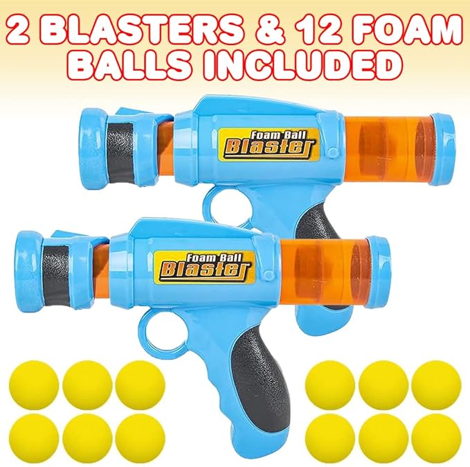 ArtCreativity Foam Ball Launcher Blasters Set of 2 - Air Powered Ball Shooters for Kids with 12 Soft Foam Balls, Safe Pop Guns for Boys & Girls, Fun Outdoor Play Toy Gift