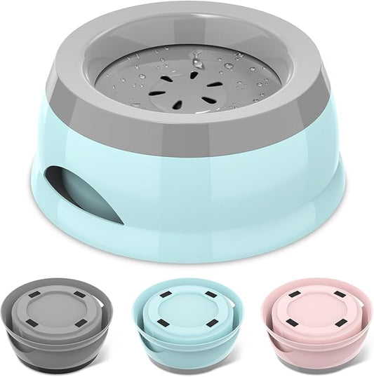 25oz Slow Drink Dog Water Bowl, No Spill Water Bowl for Dogs Cats, Non-Splash No Mess Puppy Kitten Water Feeder, Carried Portable Base for Vehicle Car,Travel,Home (Small/Medium Pets) - Blue