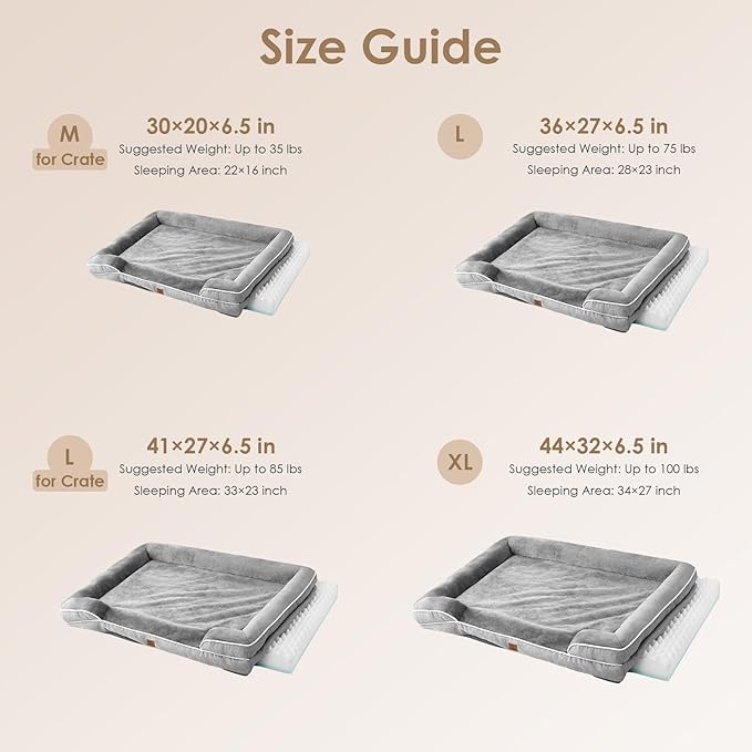 EHEYCIGA Dog Bed Cover Replacement for Large Sized Dog Bed, Waterproof Washable Removable Cover for Orthopedic Memory Foam Dog Sofa, Non-Slip Bottom, Grey, Cover Only