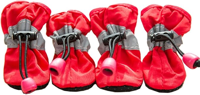 Leconpet Dog Shoes Waterproof Dog Boots for Small Medium Large Dogs with Soft Anti-Slip Sole, Suitable for Rainy Weather Outdoor Walking, Adjustable Elastic Straps, Reflective at Night (Red, 1)