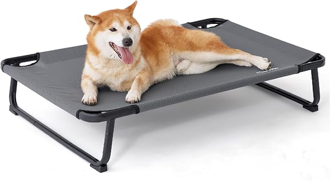 MADE 4 PETS Elevated Cooling Dog Bed for Small Medium Dogs – Raised Pet Cot with Breathable Mesh, No-Slip Feet, Chew-Resistant Frame, Portable Indoor & Outdoor Dog Hammock Bed, 32"x25", Gray