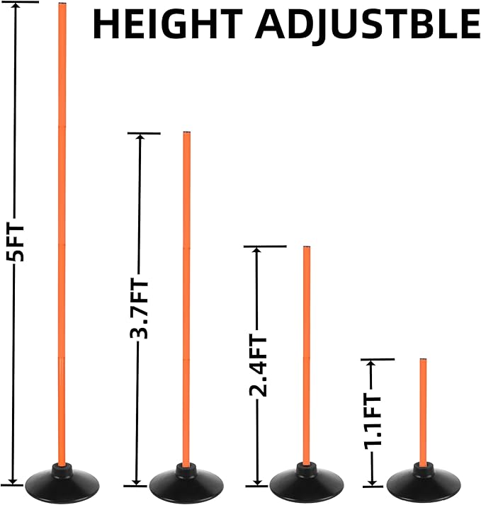 6 Pcs 5 FT Adjustable Agility Training Poles for Soccer,Basketball,Football, Horse,Dog-Speed and Agility Training Equipment Sports Training Poles with Rubber Bases and Bag