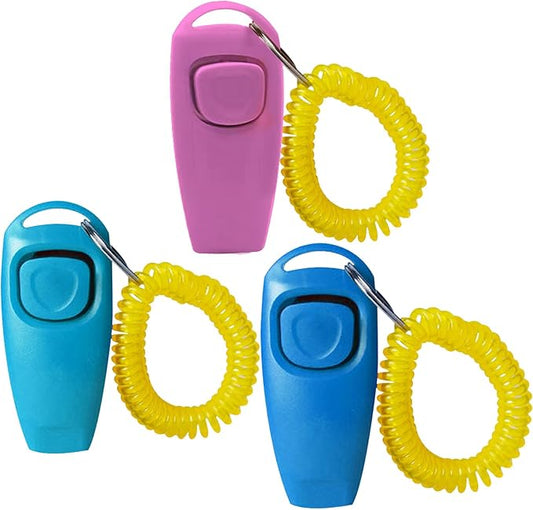 2-in-1 Dog Training Clicker Whistle for Training and Recall, Pet Training Accessories for Puppy, Cats, Horses & Small Animals - 3 Pack with Wrist Strap, Reward and Train Your Pets Efficiently