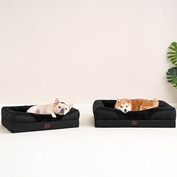 EHEYCIGA Orthopedic Dog Bed for Large Sized Dog, 36x27 Inch Large Memory Foam Dog Couch Bed with Sides, Waterproof Liner & Washable Removable Cover, Bolster Pet Sofa, Black
