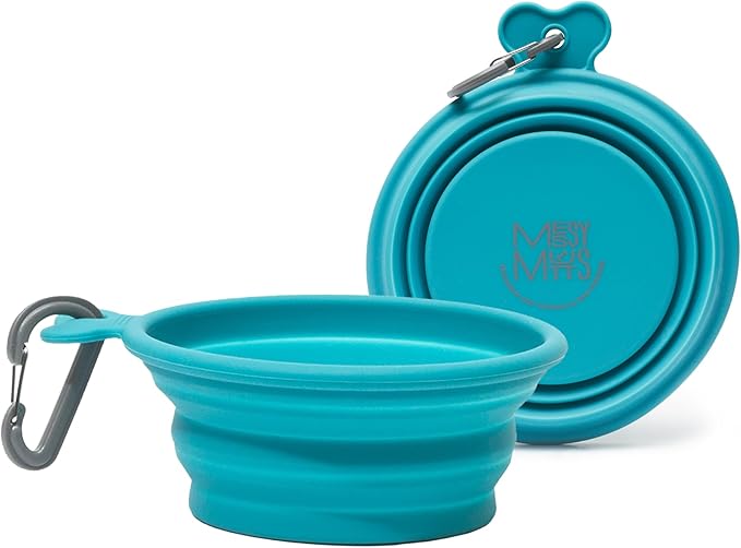 Messy Mutts Silicone Collapsible Bowl | Pet Travel Necessity | Portable Water or Food Dish | Pop Up Watering Bowl | Camping, Hiking, Walking Accessory | Large, 3 Cups | Blue