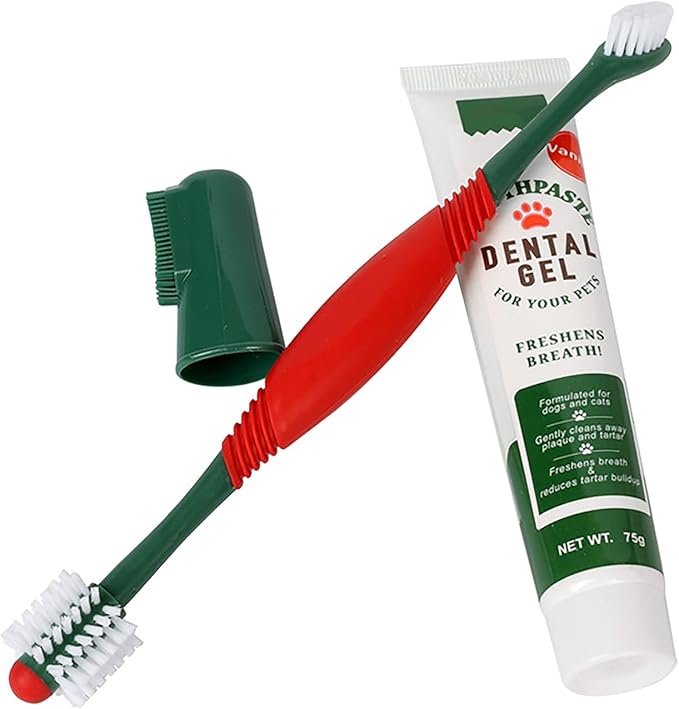 Pet Toothbrush Toothpaste Kit Dog Teeth Cleaning Cat Teeth Cleaning Dental Care Kit Pet Finger Toothbrush, Reduce Plaque & Tartar Buildup, Beef Flavor