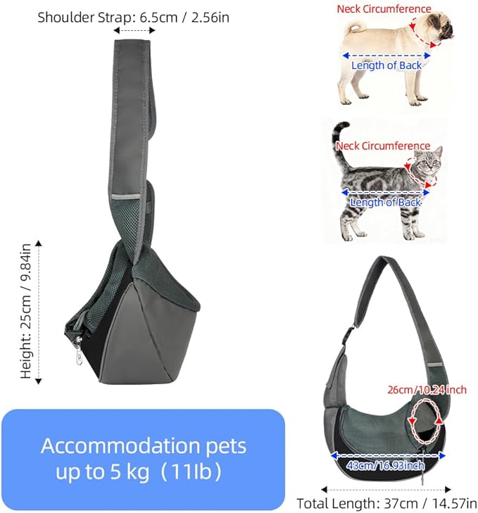 Dog Sling Carrier, Mesh Breathable Puppy Sling with Soft Adjustable Widen Padded Strap, Hand-Free Dog Purse Carriers for Small Dogs Cats, Pet Carrier Backpack for Travel Outdoor, Black