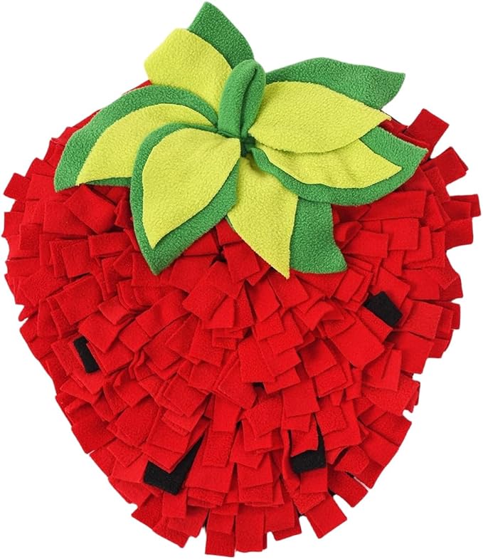 Dog Snuffle Mat Fleece Foraging Fruit Design Mats Small Animals Interactive Feeding Toy Anti Slip Slow Feeder Pet Treat Dispenser for Dogs Rabbits Guinea Pigs (Strawberry)
