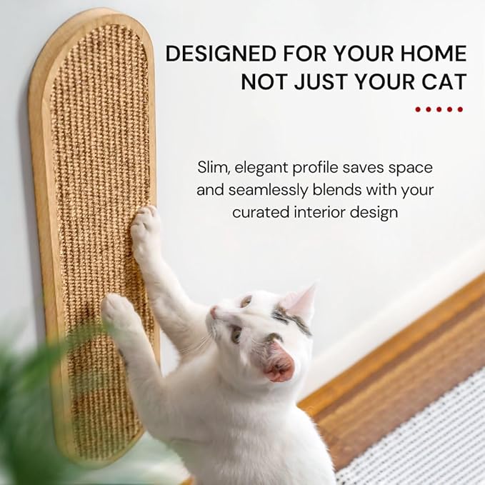 7 Ruby Road Indoor Cat Wall Scratcher — Multidirectional Sisal Scratch Pad & Board for Furniture Protection, Space-Saving Wall or Floor Use, Solid Rubberwood, All Breeds (Natural)
