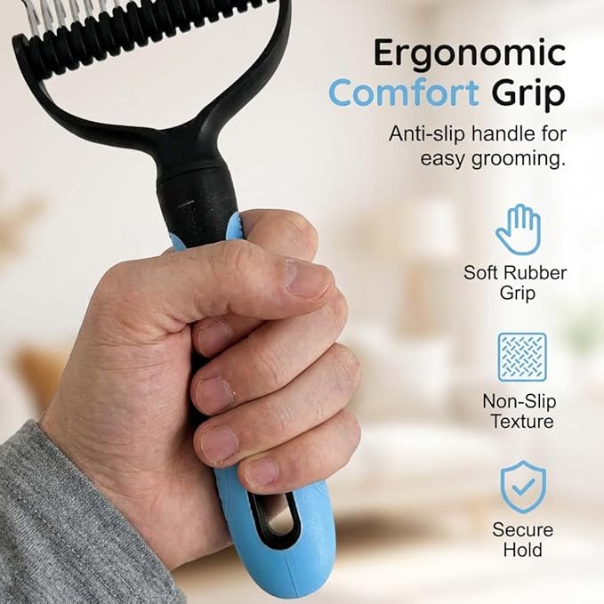 Pet Pro Grooming Tool, Pet Grooming Rake Double Sided Shedding Deshedding Brush for Dogs Cats, Undercoat Rake Dematting Comb for Long Haired Pets with Stainless Steel Teeth